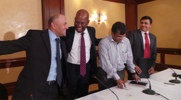 The four CEOs of mobile phone operators during a press conference on Tuesday. Photo/CAPITAL FM