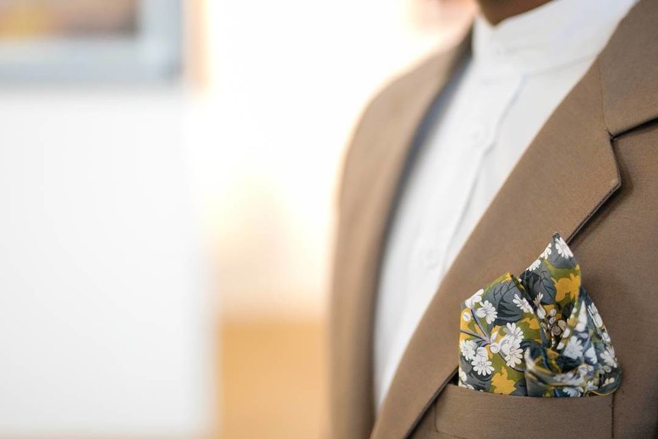 Franklin Saiyalel in a pocket square by Ocell Luxury. Photograph by Tatiana Karanja.