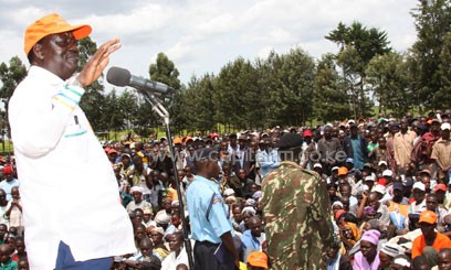 PM Odinga addresses a rally in the Rift Valley/PMPS