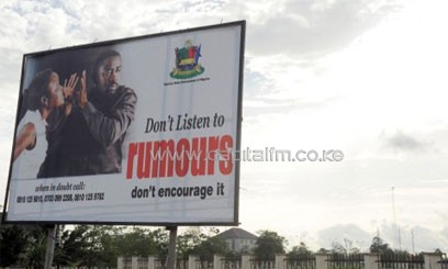 The State govt has put up billboards to discourage rumours in Bayelsa. PHOTO/pmnewsnigeria.com