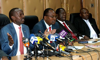 Wilson Sossion with other KNUT top brass on Monday. Photo/ MIKE KARIUKI