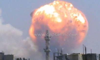 An image grab taken from a video uploaded on Youtube on August 1, 2013 allegedly shows smoke and fire following a blast at an ammunition dump in Syria's central city of Homs/AFP