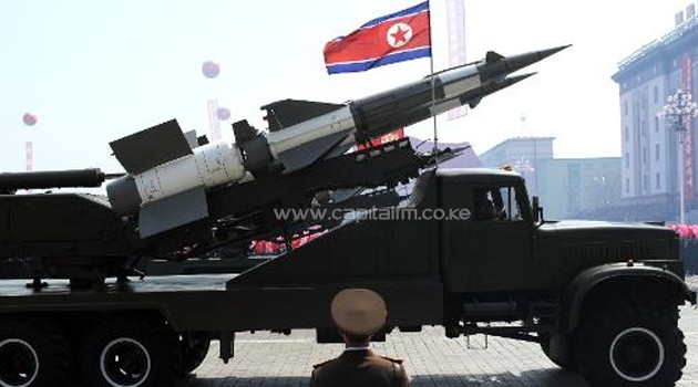 A missile is displayed during a military parade to mark 100 years since the birth of North Korea's founder Kim Il-Sung in Pyongyang on April 15, 2012/AFP