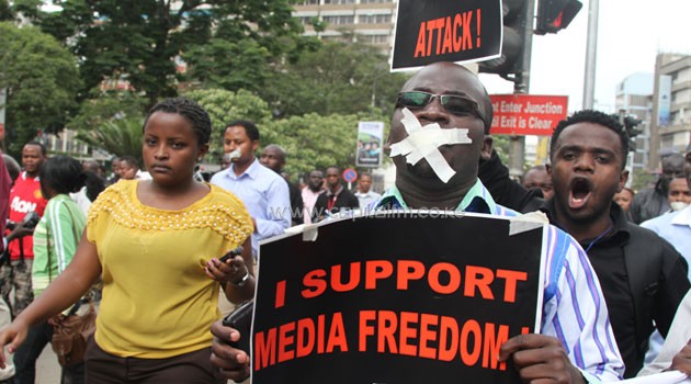 Journalists at a past demonstration on Nairobi streets to protest new regulations. Photo/FILE
