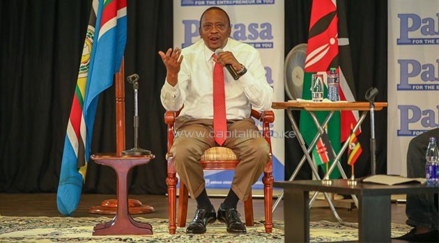President Kenyatta fielding questions from students in Uganda. Photo/PMPS