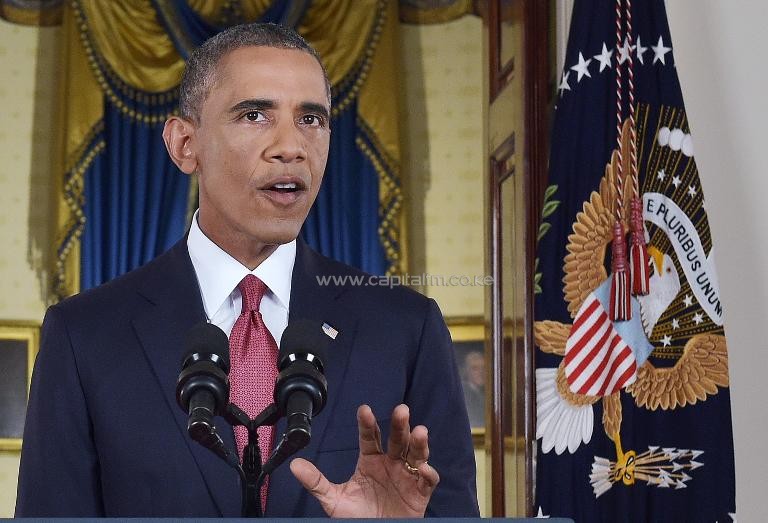 US President Barack Obama delivers a prime time address from the Cross Hall of the White House on September 10, 2014 in Washington, DC/AFP