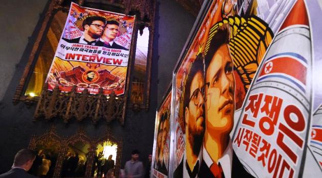 Movie posters for "The Interview" in Los Angeles on December 11, 2014/AFP