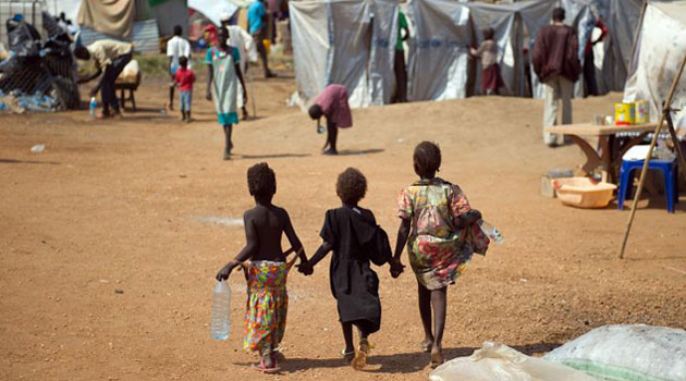 South Sudanese children heading to a camp/FILE