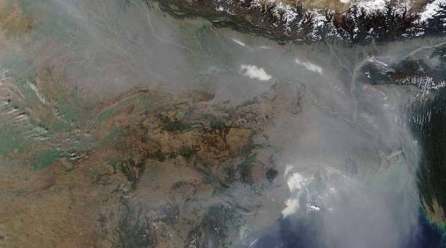 Image captured by NASA shows haze hovering over northern India hugging the Himalayan range and down into the Bay of Bengal/AFP-NASA