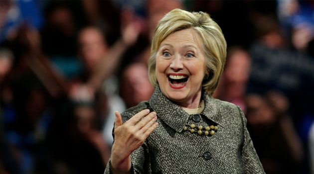 Democratic presidential candidate Hillary Clinton addresses supporters in Philadelphia on April 26, 2016 after winning the Pennsilvania state primary/AFP