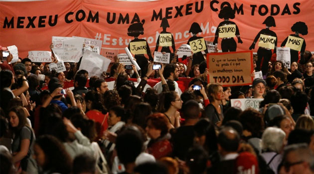 Protesters flooded central streets in cities including Sao Paulo and Rio de Janeiro, to protest against a "culture of rape"/AFP