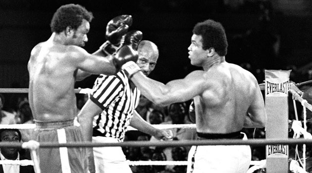 The famous 1974 Rumble in the Jungle between Muhammad Ali (R) and his compatriot and the titleholder George Foreman in Kinshasa/AFP