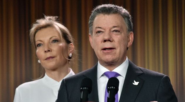 Colombian president Juan Manuel Santos, pictured with his wife Maria Clemencia Rodriguez on October 7, 2016, will donate his Nobel Peace Prize money to victims of his country's conflict/AFP