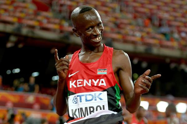 Ezekiel Kemboi of Kenya celebrates after winning gold in the Men's 3000 metres steeplechase final during day three of the 15th IAAF World Athletics Championships Beijing 2015 at Beijing National Stadium on August 24, 2015. PHOTO/IAAF/Getty Images