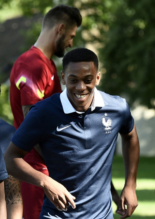 Forward Anthony Martial pictured at the French training camp ahead of the team's friendly against Portugal. PHOTO/AFP