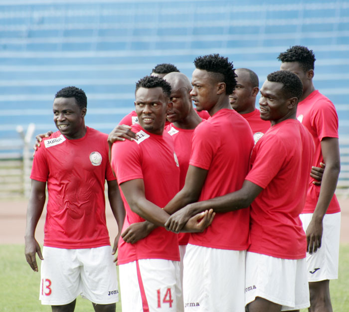 Harambee Stars players hurdle during training on Thursday September 3, 2015. PHOTO/Raymond Makhaya