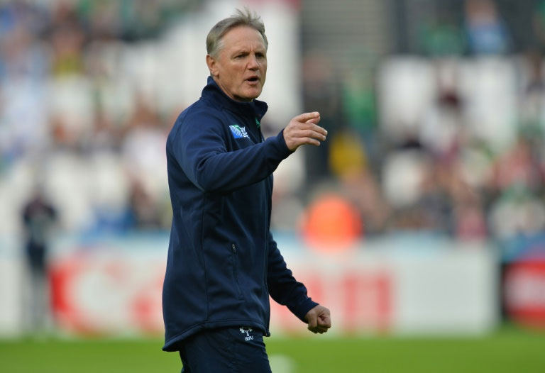 Ireland's head coach Joe Schmidt looks on before a Pool D match of the 2015 Rugby World Cup against Italy at the Olympic Stadium, east London, on October 4, 2015. PHOTO/AFP