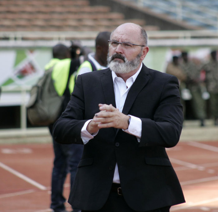 Harambee Stars head coach, Bobby Williamson, during the team's barren draw against Mauritius on Sunday, October 11, 2015. PHOTO/Raymond Makhaya