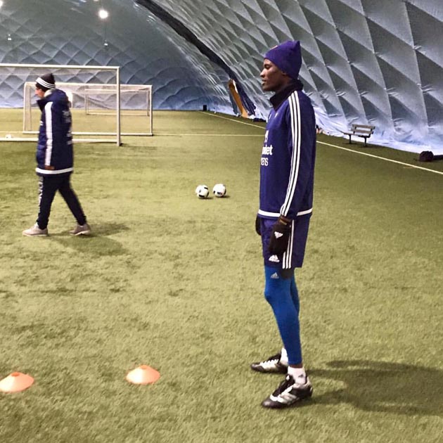 Harambee Stars forward Michael Olunga training in Stockholm as he seeks to complete a move from SPL champions Gor to Swedish top tier side Djurgarden IF. PHOTO/facebook