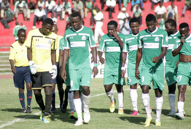 Gor Mahia players after losing 1-2 to visiting CNaPS in the first-leg of the CAF Champions League on 13th Saturday, 2016.