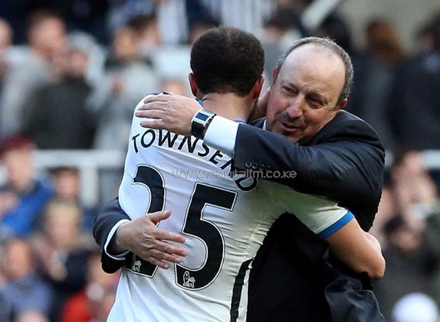 Newcastle United manager Rafa Benitez (R) embraces Andros Townsend (L) after the final whistle in the English Premier League match vs Crystal Palace at St James' Park on April 30, 2016 Newcastle United manager Rafa Benitez (R) embraces Andros Townsend (L) after the final whistle in the English Premier League match vs Crystal Palace at St James' Park on April 30, 2016 (AFP Photo/Scott Heppell )