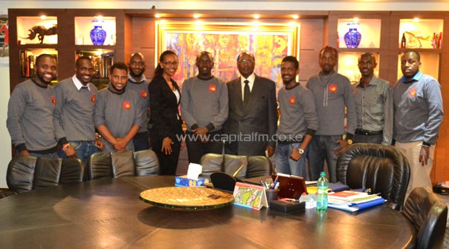 The Capital FM Team pose for a photo with Capital Group chairman Dr Chris Kirubi.PHOTO/Chris Wanjagi