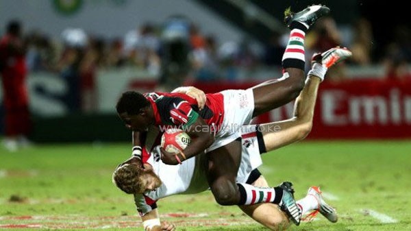 Alex Olaba tackled by Conor Trainor of Canada during last year’s Dubai Sevens –Photo/Warren Little/Getty Images Europe