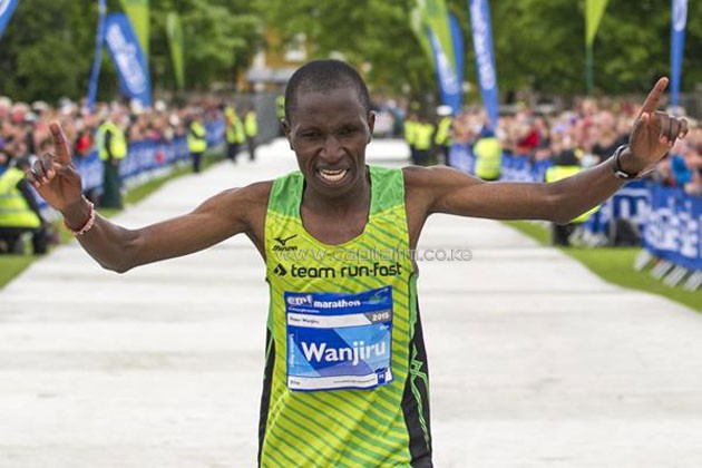 Peter Wanjiru wins at the 2015 Edinburgh Marathon