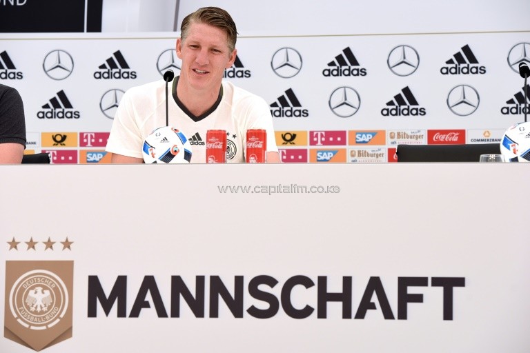 Germany's captain Bastian Schweinsteiger is included in the squad despite tearing his knee ligaments in March. PHOTO/AFP.