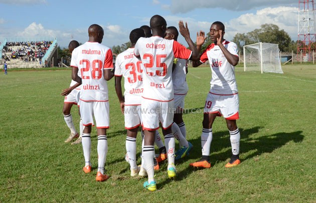 Ulinzi Stars players celebrate Enosh ochieng's opener