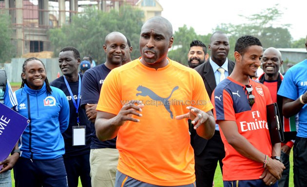 Arsenal legend Sol Campbell during the Arsenal coaching clinic in Kenya.PHOTO/Timothy Olobulu.
