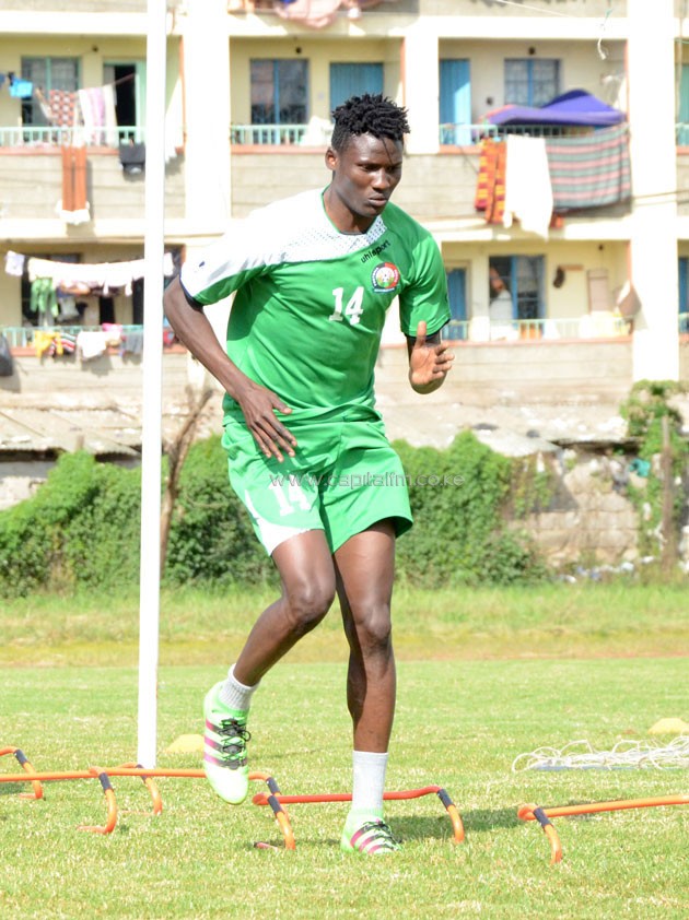 Sweden based striker Michael Olunga was part of the Harambee Stars team that trained on Thursday at Utali Grounds.PHOTO/Timothy Olobulu.