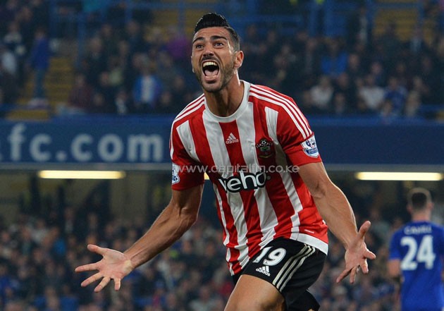 Southampton's Italian striker Graziano Pelle celebrates after scoring a third goal during the side’s English Premier League match against Chelsea last season – PHOTO/AFP