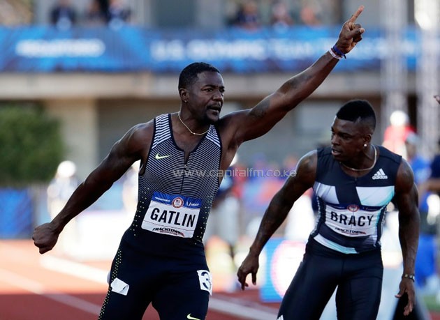 Justin Gatlin won the 100m in 9.8 seconds to edge out Trayvon Bromell who was second in 9.84sec with Marvin Bracy third in 9.98sec .PHOTO/AFP