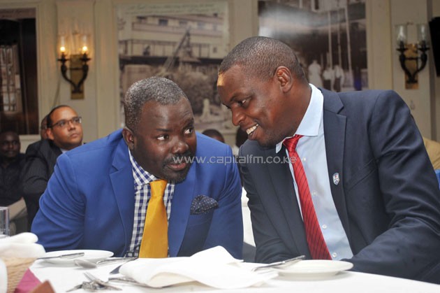 Kenya 7s head coach Benjamin Ayimba with his predecessor Felix Ochieng.PHOTO/Raymond Makhaya.