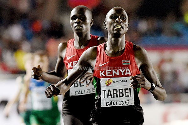 Kenya's Willy Tarbei wins the 800m from Kipyegon Bett.PHOTO/IAAF