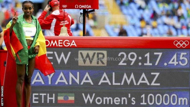 Ethiopian Almaz Ayana broke the women's 10000m World Record in 29:17.45 to bag gold at the Rio Olympics.