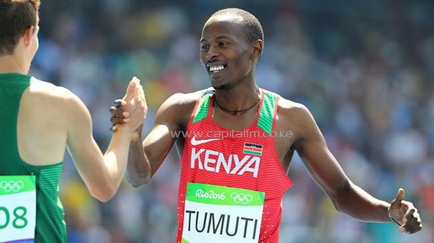 Borniface Mucheru celebrating after bagging silver in the men's 400m H AT rIO oLYMPICS.