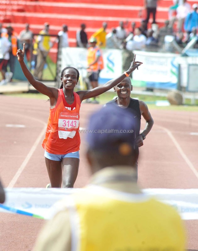 Jelagat Seurey winning the women's marathon.PHOTO/Raymond Makhaya
