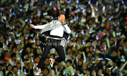 "Gangnam Style" star Psy performs during his concert "Happening" in Seoul April 13, 2013. Psy's new music video had received more than 44 million views on YouTube by Monday, re-writing the video-sharing site's records for single-day hits/AFP
