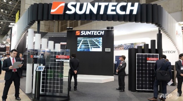 Solar panels are on display at the Suntec Power Japan booth during the PV Expo in the World Smart Energy Week 2013 in Tokyo/AFP