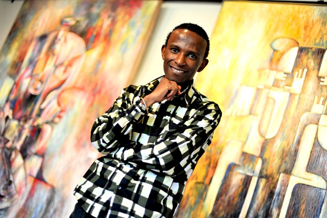 Congolese painter Bezalel Ngabo at Osteria Art Gallery photographed by Susan Wong 2012