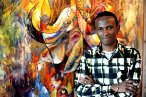 Congolese painter Bezalel Ngabo at Osteria Art Gallery 2012 photographed by Susan Wong