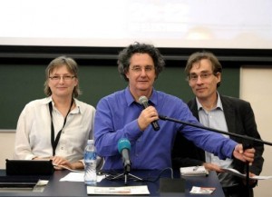 L-R: Africa Check editor Ruth Becker, Professor Anton Harber of the University of the Witwatersrand and AFP Johannesburg bureau chief Christophe Beaudufe. Modelled on similar sites in the United States and Europe -- and working under the tagline "Sorting fact from fiction" -- Africa Check's aim is to hold politicians, journalists and experts to their word.