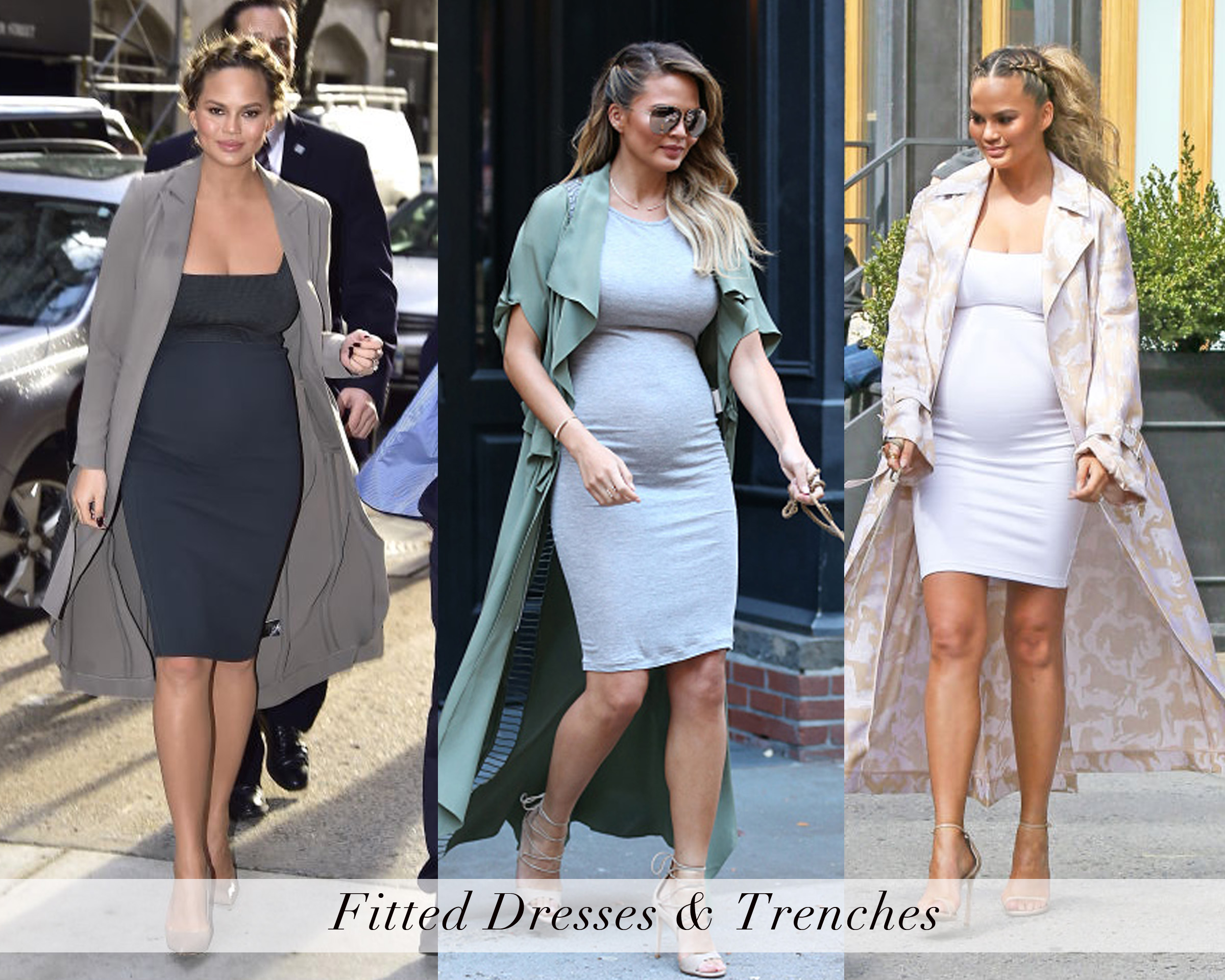 Chrissy Tiegen - Fitted Dresses and Trenches