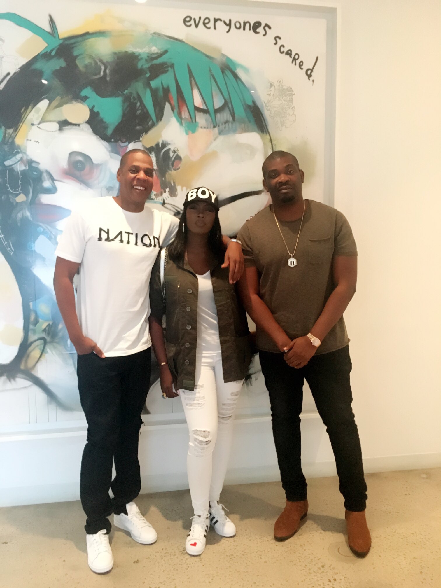 Photo: U.S. rapper Jay-Z, Tiwa Savage and Don Jazzy (Tiwa Savage/Instagram)