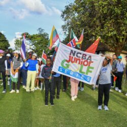 NCBA Kenya Junior Invitational tournament participants raise the national flags representing the participating countries during the official opening ceremony at Winsor Country Club -1