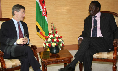 Prof Jeffrey Sach with PM Raila Odinga/MWALUNJU MWANYANYA