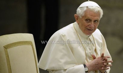 Pope Benedict XVI at his weekly general audience at the Paul VI hall in the Vatican, on February 13, 2013/AFP