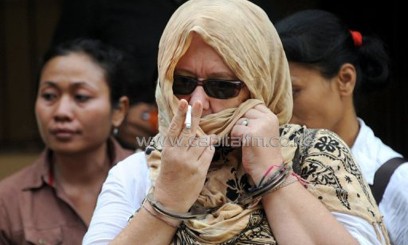 Lindsay Sandiford leaves a holding cell after her trial in Denpasar, Indonesia on January 22, 2013/AFP